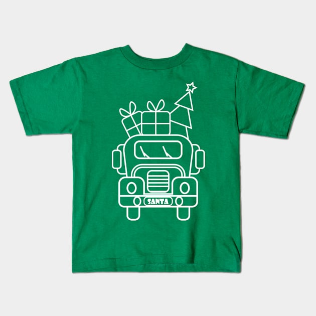 Outline white Christmas truck front view Kids T-Shirt by Cute-Design